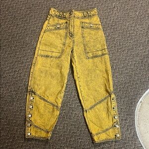 Ulla Johnson Yellow and Black Acid-Wash Denim